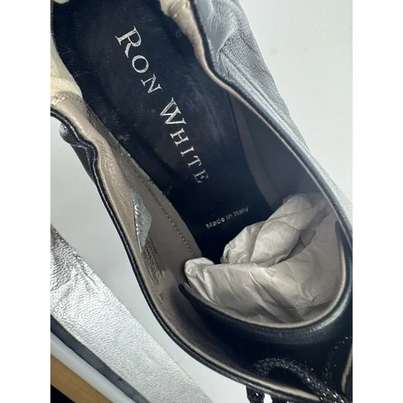 Ron White Nicole Leather Onyx Black and Gold Lace up Sneakers Size 40/9US - Picture 10 of 11